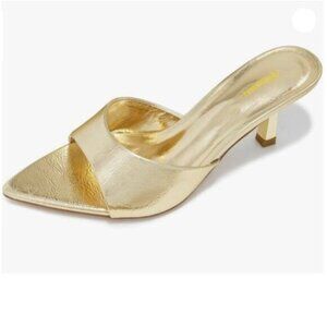 Milooey Women's Comfy Kitten Heel Mules Open Pointed Toe Slide Sandals Gold